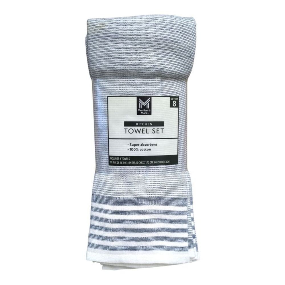 Member's Mark Plaid Leno 8 Piece 100% Cotton Kitchen Towel Set - Blue Cove